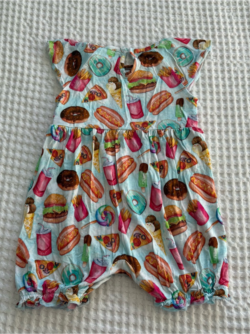 Birdie Bean Junk Food Donut Pizza Bamboo Flutter Sleeve Bubble Romper 18-24M - Picture 3 of 4